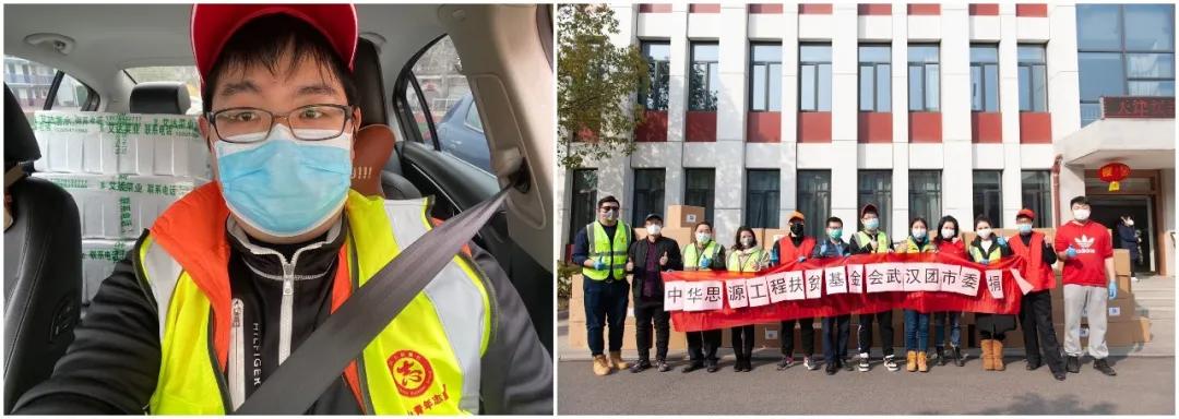 左圖：10輛轎車(chē)后座和后備箱堆滿(mǎn)了菜，出發(fā)送給社區(qū)；右圖：各位志愿者協(xié)助接收消毒防護(hù)物資